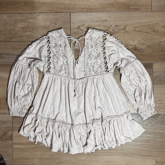 Free‎ People Dreamland Mini Dress Womens Small Embroidered Long Sleeve Boho Chic - Picture 4 of 16